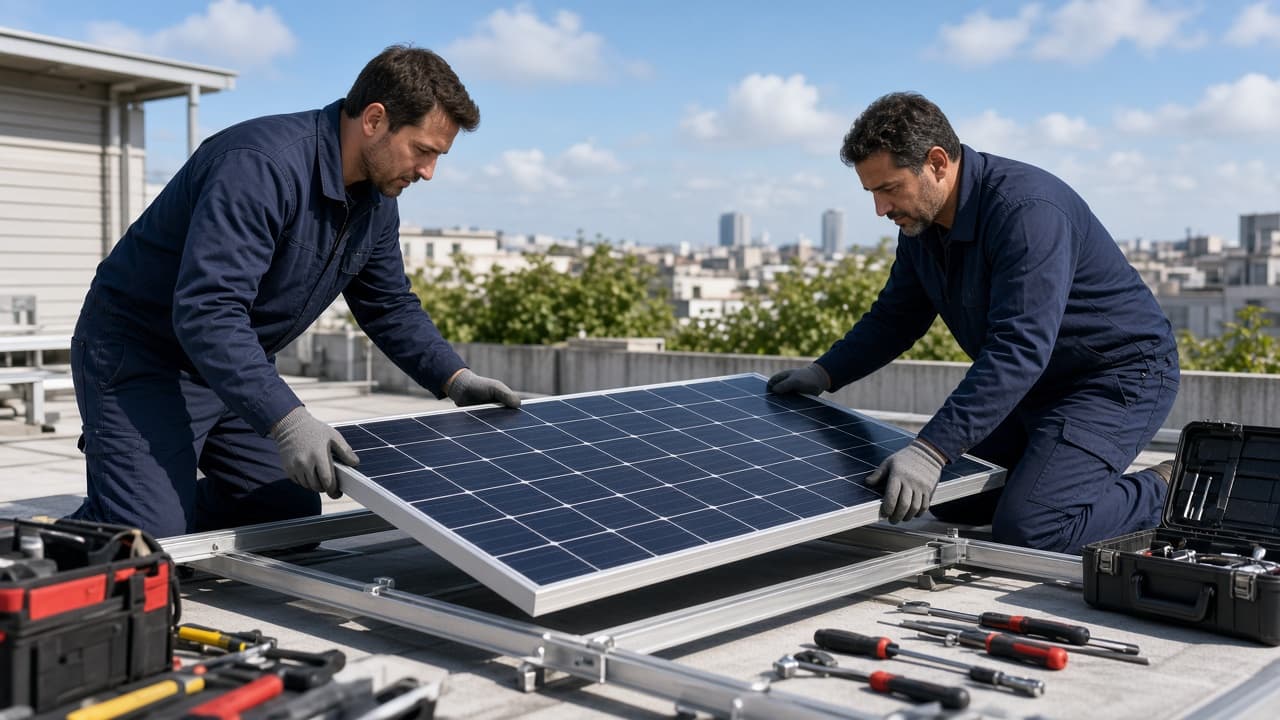 Ishaq Technical Salution team installing solar